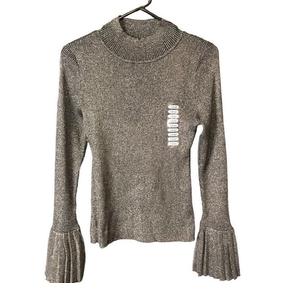 Lucy Paris Womens Sweater L Mallary Pullover Sweater Black Silver Marble Pleated - Picture 1 of 7